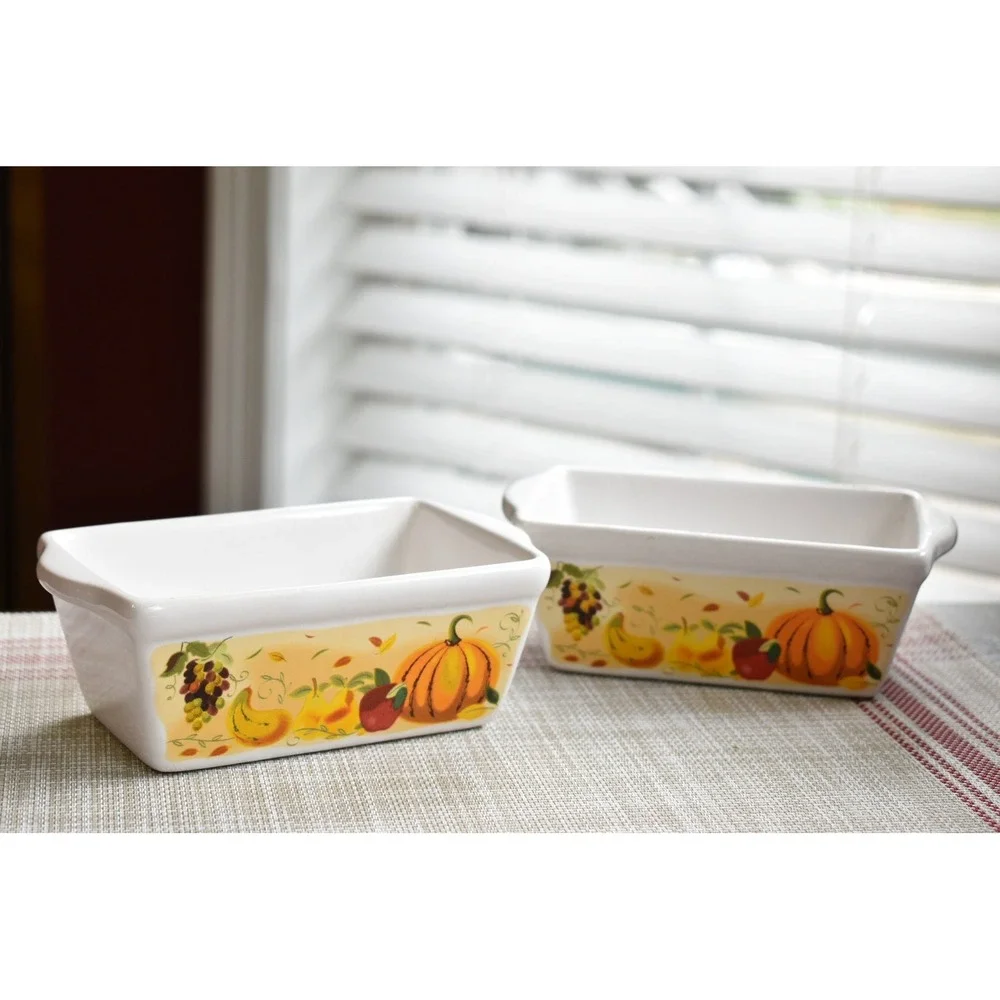 Vintage‎ Thanksgiving Mini Loaf Pans: Fall Motif Baking Dish, Set of Two
